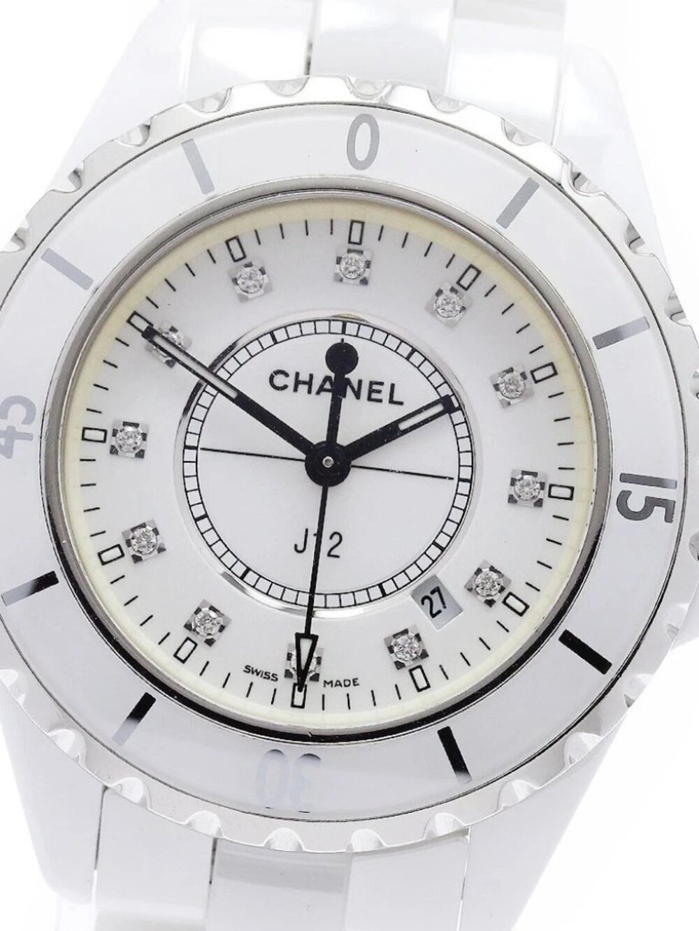 CHANEL J12 H1628 White ceramic 12P diamond white Dial Quartz Ladies Watch_958676